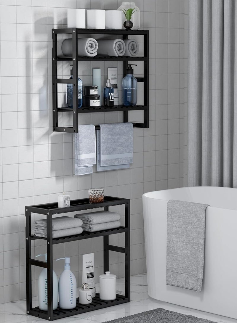 Over The Toilet Storage Space Saver Bathroom Storage Cabinet, 3 Tier Wall Mounted Bathroom Shelves with Towel Bar, Adjustable Floating Shelf Wall Utility Shelves for Bathroom Kitchen - Image 2