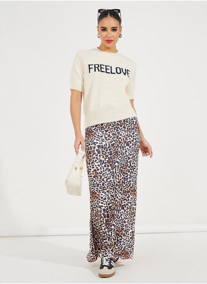 Styli Regular Fit Freelove Slogan Knit T-Shirt  - Image 2
