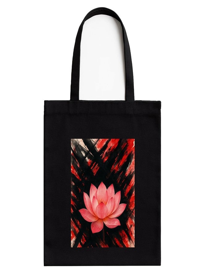 Megrok Lotus Chaos Art Tote Bag for Women | Front A4 Size Printed Pocket | 16x14 Inch Bohemian Cotton Bag | Vibrant Pattern for Creative Women - Image 1