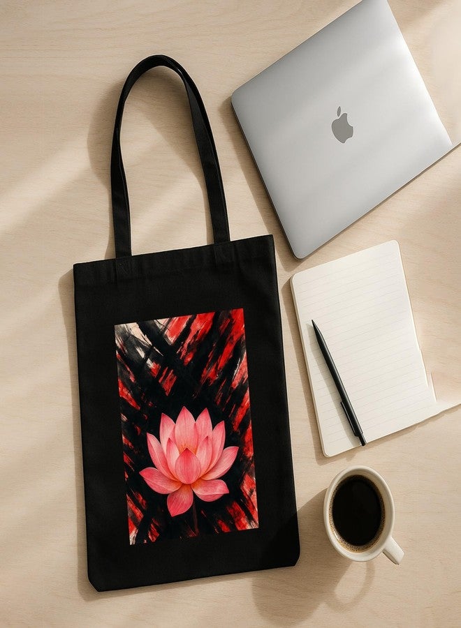 Megrok Lotus Chaos Art Tote Bag for Women | Front A4 Size Printed Pocket | 16x14 Inch Bohemian Cotton Bag | Vibrant Pattern for Creative Women - Image 5