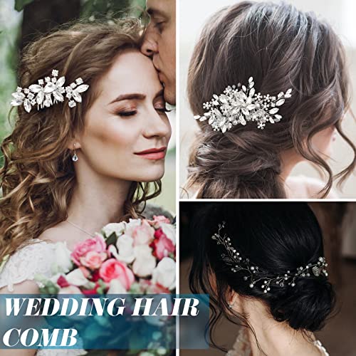 Maitys 44 Pieces Wedding Hair Accessories Faux Pearl Crystal Comb Clips U-shaped Flower Rhinestone Silver Pearl Hair Pieces for Prom Bride Bridesmaid(Elegant Style) - Image 3