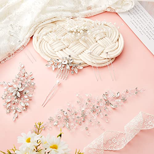 Maitys 44 Pieces Wedding Hair Accessories Faux Pearl Crystal Comb Clips U-shaped Flower Rhinestone Silver Pearl Hair Pieces for Prom Bride Bridesmaid(Elegant Style) - Image 4
