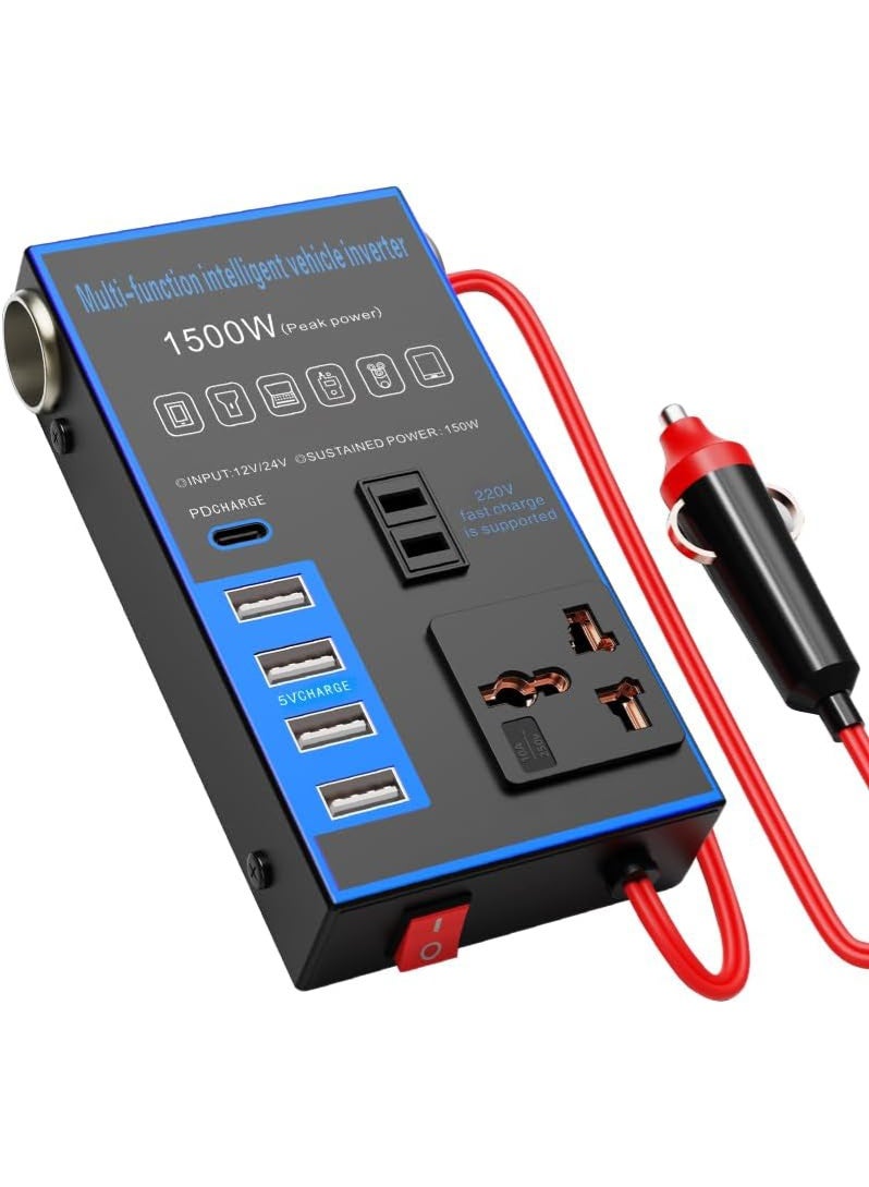 MAOGEDA 1500w Car Power Inverter Multi-Port, DC 12V 24V to AC 220V Converter Modified Sine Wave Inverter High Frequency Watt Power Charger Inverter Converter Compatible with Various Vehicles, Can Provide Multiple Devices - Image 1