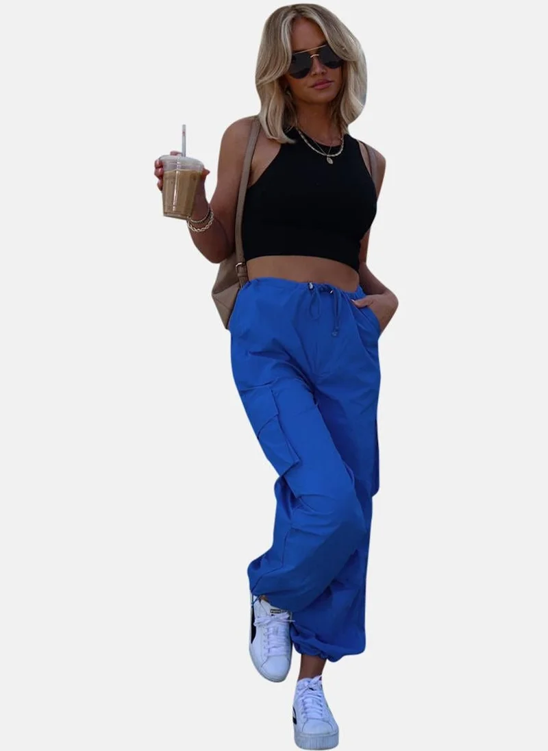 YUNIQEE Blue High Rise Straight Fit Trousers