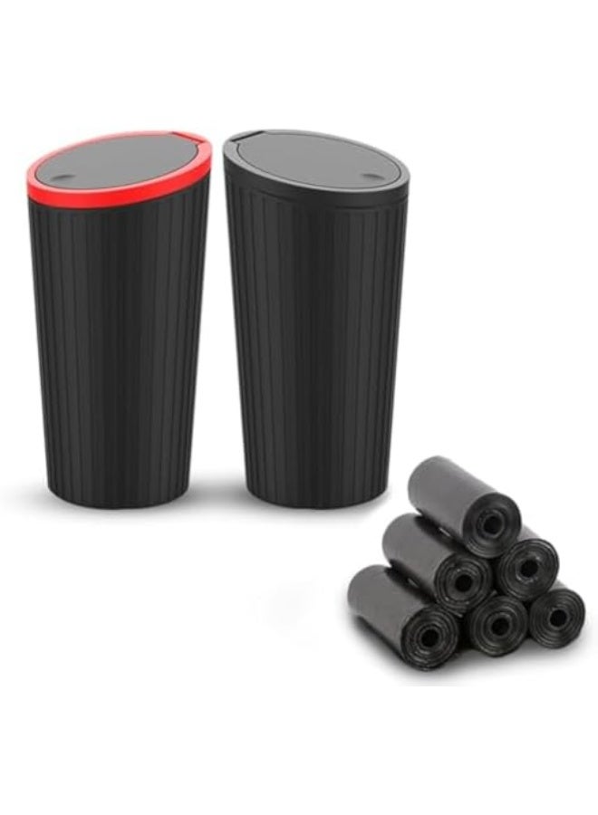 Generic 2Pcs Car Garbage Can Cup Holder, Mini Trash for Car, Car Trash Can with Lid, with 90 Pcs Black Bags, Leakproof Car Can, Push to Open Lid, Black Red  - Image 1