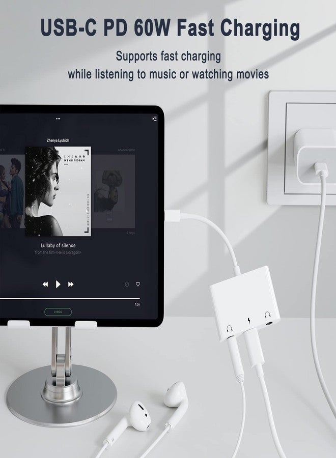 UWECAN محول صوت UWECAN من USB-C إلى 3.5 ملم، 3 في 1، موزع سماعات رأس من منفذ Aux إلى USB-C، منفذ صوت مزدوج 3.5 ملم، وشحن سريع PD بقوة 60 واط، متوافق مع iPhone 15 و16، وGalaxy S22 وS21/Note 20، وPixel 4 و3 XL، وHuawei، وغيرها. - Image 3