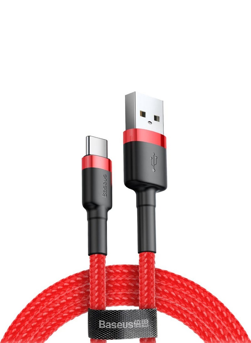 كابل USB C شحن سريع 2A مضفر من النايلون 3M أحمر-أسود - Image 1