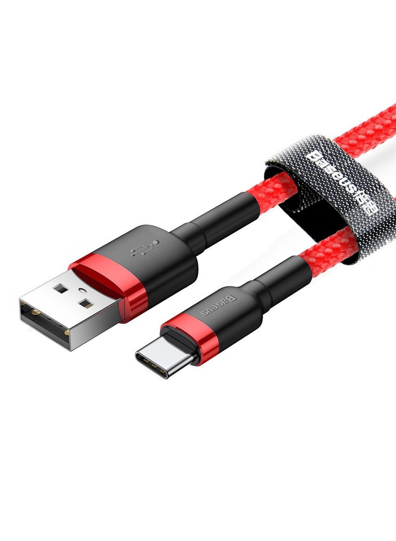 كابل USB C شحن سريع 2A مضفر من النايلون 3M أحمر-أسود - Image 2