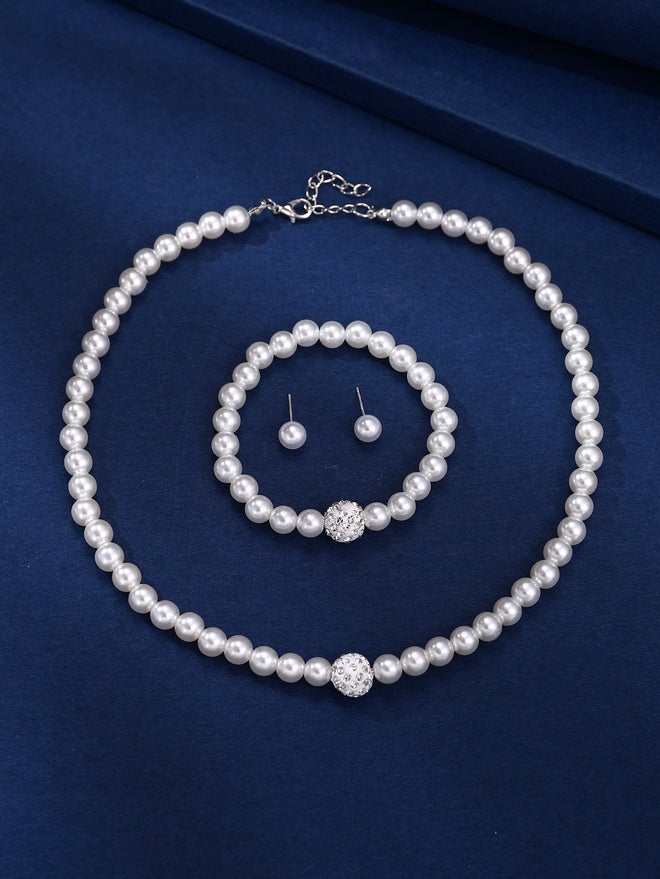 Take Two Set of 3 - Faux Pearl Necklace, Bracelet, and Earrings - Image 4