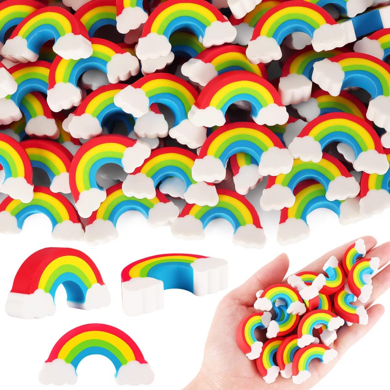 KINYFY 50 Pack Rainbow Erasers for Kids,Large Fun Rainbow Erasers Bulk,St. Patrick's Day Eraser Cute Eraser for Classroom Office Home School Work Prize Gifts Supplies - Image 1