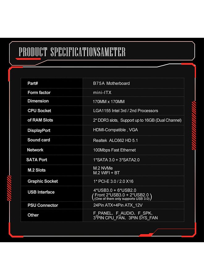 JINGSHA - LGA 1155 Intel 3rd/2rd Processors WiFi BT Desktop MINI-ITX Motherboard PCI-E 3.0 Home Office Gaming Motherboard 2*DDR3 16GB SATA3.0 100mbps Fast Ethernet 4*USB3.0 M.2 NVME + M.2 Wifi For HDMI VGA - Image 1