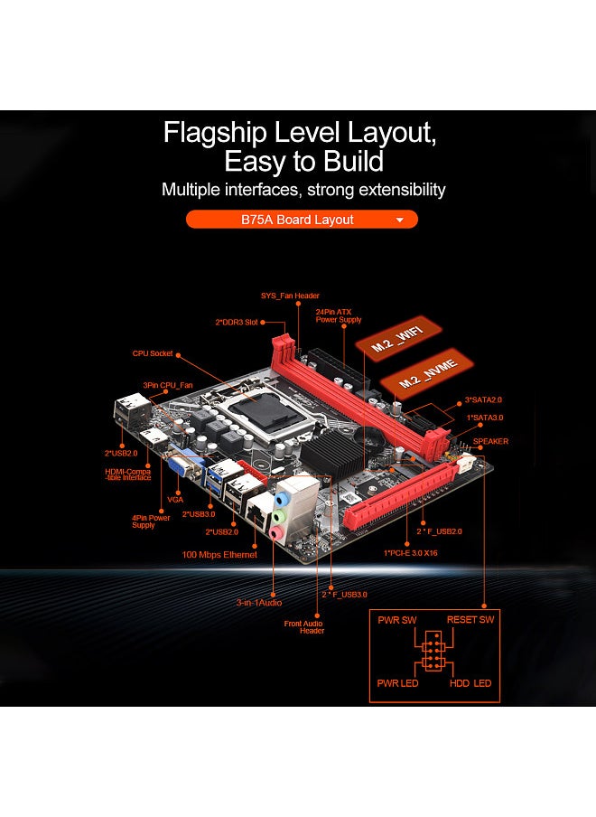 JINGSHA - LGA 1155 Intel 3rd/2rd Processors WiFi BT Desktop MINI-ITX Motherboard PCI-E 3.0 Home Office Gaming Motherboard 2*DDR3 16GB SATA3.0 100mbps Fast Ethernet 4*USB3.0 M.2 NVME + M.2 Wifi For HDMI VGA - Image 1