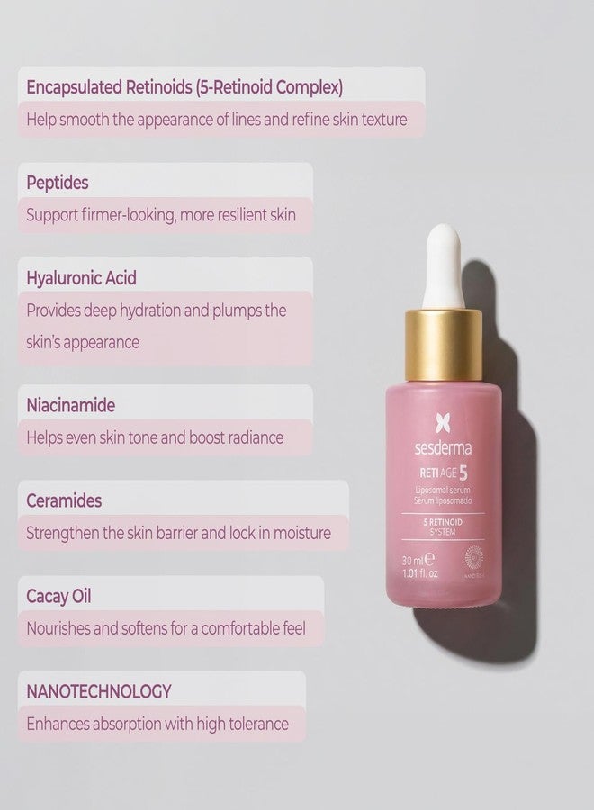Sesderma RETI AGE 5 Serum 1.0 fl oz | Advanced Age-defying Liposomal Serum with 5 Encapsulated Retinoids, Peptides, Hyaluronic Acid & Barrier-Boosting Support | Smooths Wrinkles, Firms & Hydrates - Image 3