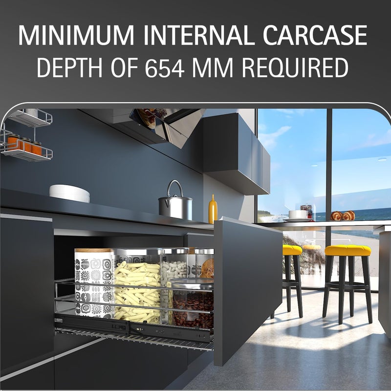 Hettich قناة كروية تلسكوبية KA 5632/650 مم | قناة درج بتشطيب أسود للاستخدام المنزلي والمطبخ وخزانة الملابس | سعة تحميل 45 كجم | تمديد 100%، فولاذ مجلفن (2 قطعة) - Image 3