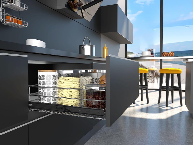 Hettich قناة كروية تلسكوبية KA 5632/650 مم | قناة درج بتشطيب أسود للاستخدام المنزلي والمطبخ وخزانة الملابس | سعة تحميل 45 كجم | تمديد 100%، فولاذ مجلفن (2 قطعة) - Image 1