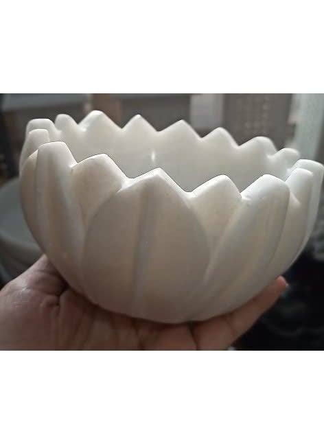 R&M - RM Flower Bowl Marble Urli | Showpiece Decor Fruit Bowl, Birdbath, Kitchen, Pooja Room, Desk, Dinner Table | Gift for Anniversary, Birthday, Festival & Ceremony Marble Candle Holder Bowl | White - Image 1