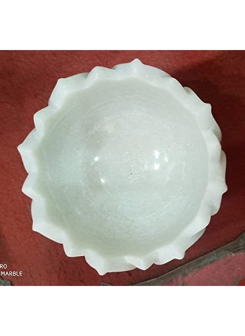 R&M - RM Flower Bowl Marble Urli | Showpiece Decor Fruit Bowl, Birdbath, Kitchen, Pooja Room, Desk, Dinner Table | Gift for Anniversary, Birthday, Festival & Ceremony Marble Candle Holder Bowl | White - Image 1