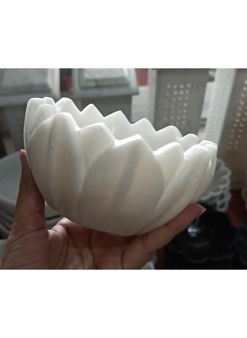 R&M - RM Flower Bowl Marble Urli | Showpiece Decor Fruit Bowl, Birdbath, Kitchen, Pooja Room, Desk, Dinner Table | Gift for Anniversary, Birthday, Festival & Ceremony Marble Candle Holder Bowl | White - Image 1