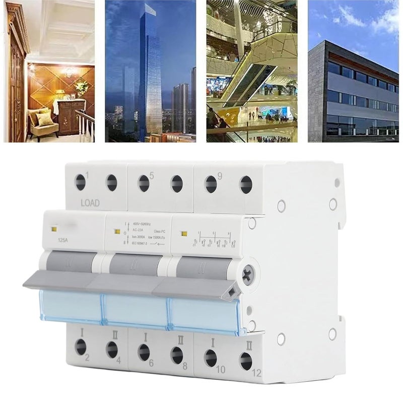 مفتاح عزل DC 3P 125A 400V، عزل ثنائي الطاقة لمصفوفات الألواح الشمسية الكهروضوئية - حماية من الحرارة الزائدة، هيكل مقاوم للاشتعال، مثالي لأنظمة الطاقة المتجددة - Image 2