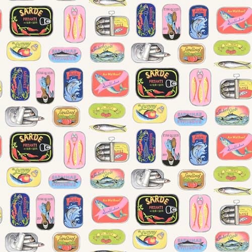 NuWallpaper x Rachel Antonoff Cream Sardine Tins Peel and Stick Wallpaper RAS6267 - Image 1