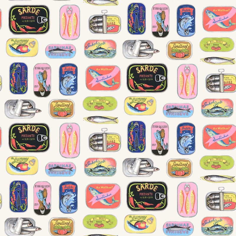 NuWallpaper x Rachel Antonoff Cream Sardine Tins Peel and Stick Wallpaper RAS6267 - Image 2