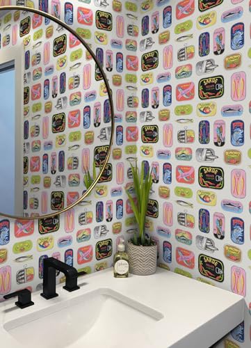 NuWallpaper x Rachel Antonoff Cream Sardine Tins Peel and Stick Wallpaper RAS6267 - Image 3