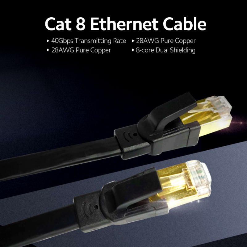 Cat8 Ethernet Cable 0.5m Black: Durable PVC Cover - Stable Gold Plated Connector With Interference Shielding - High-speed 40Gbps 2000MHz Transmission For Wide Networking Compatibility - Image 2