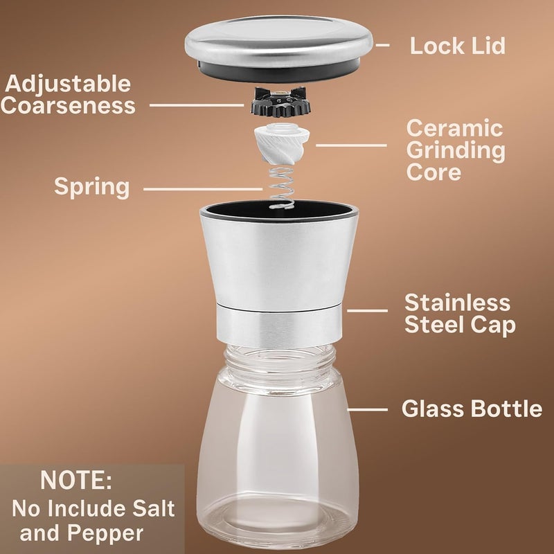 Rexez Premium Stainless Steel Sea Salt and Pepper Grinder Set of 2 Adjustable Ceramic Tall Glass Salt and Pepper Shakers Pepper Mill Salt Mill WFunnel - Image 2