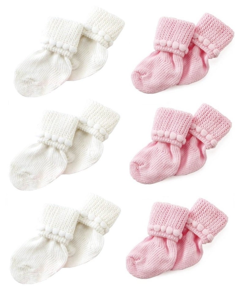 Nurses Choice 6 Pairs Stay-On Baby Socks, Pink & White Cotton Newborn Socks with Bubble Cuff Non-Slip Grip, Baby Girl Booties 0â€“3 Months, Hospital Trusted Essentials - Image 1