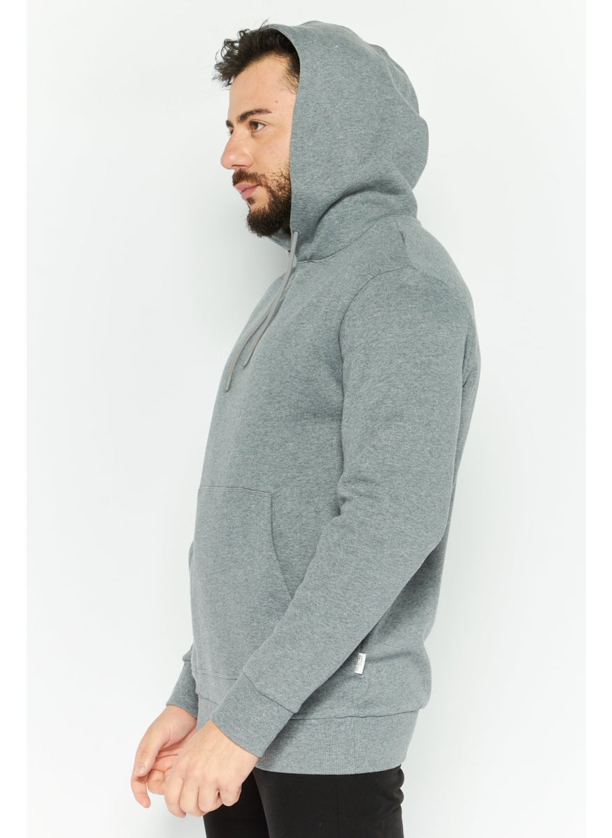 Selected Homme Men Front Pocket Heather Fleece Hoodies, Med Grey  - Image 3