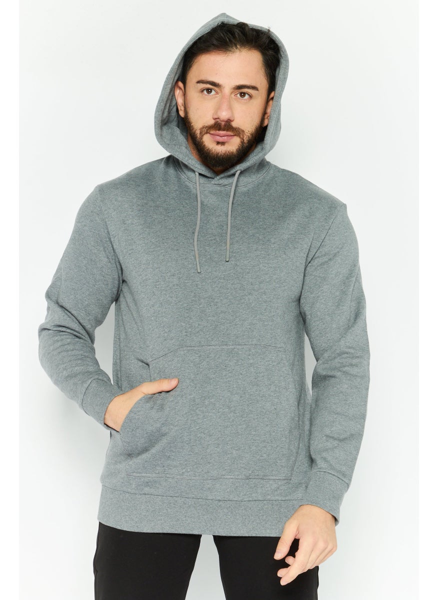 Selected Homme Men Front Pocket Heather Fleece Hoodies, Med Grey  - Image 1