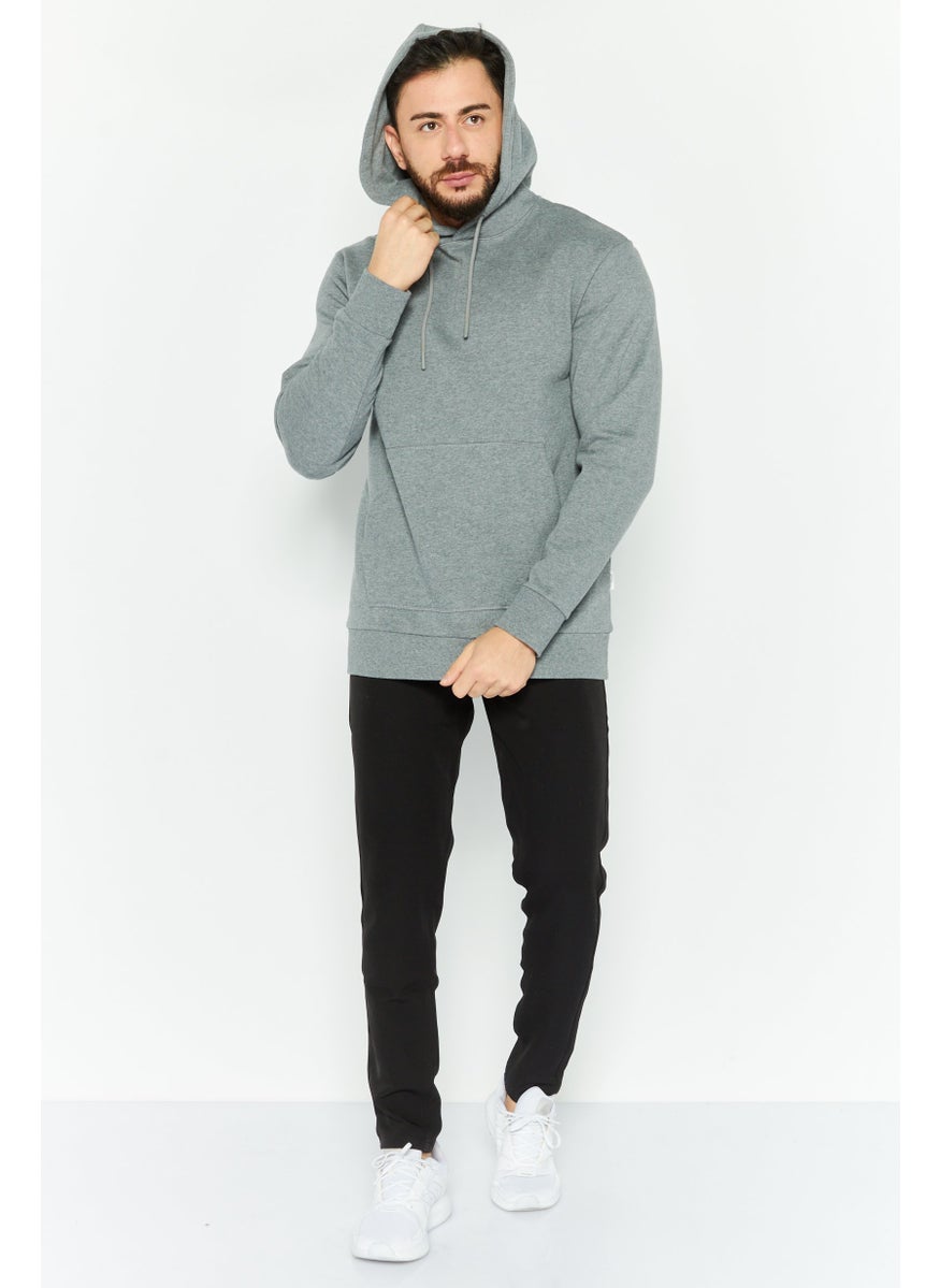 Selected Homme Men Front Pocket Heather Fleece Hoodies, Med Grey  - Image 2