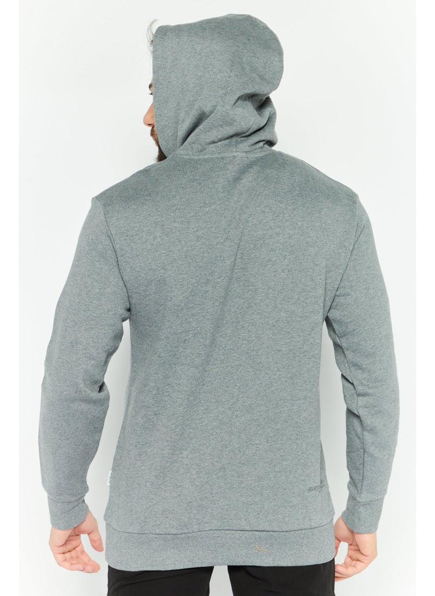 Selected Homme Men Front Pocket Heather Fleece Hoodies, Med Grey  - Image 4
