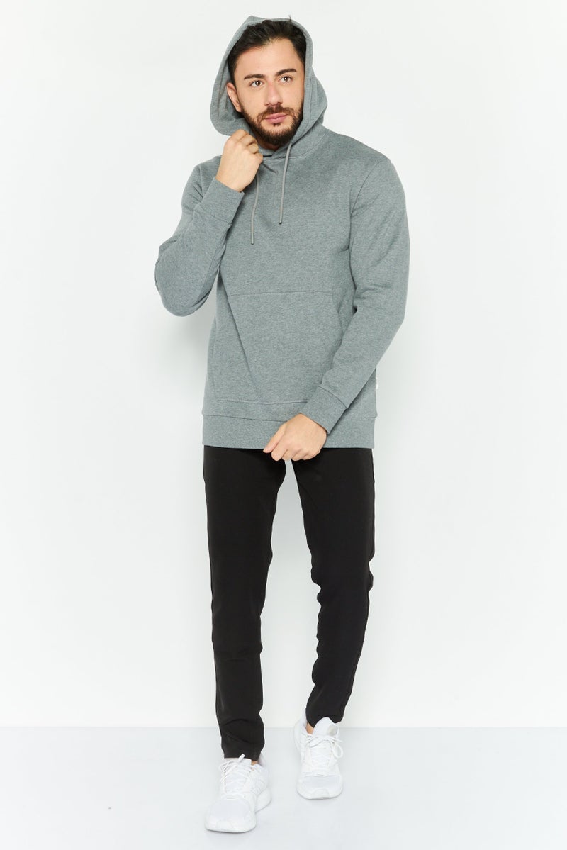 Selected Homme Men Front Pocket Heather Fleece Hoodies, Med Grey - Image 2