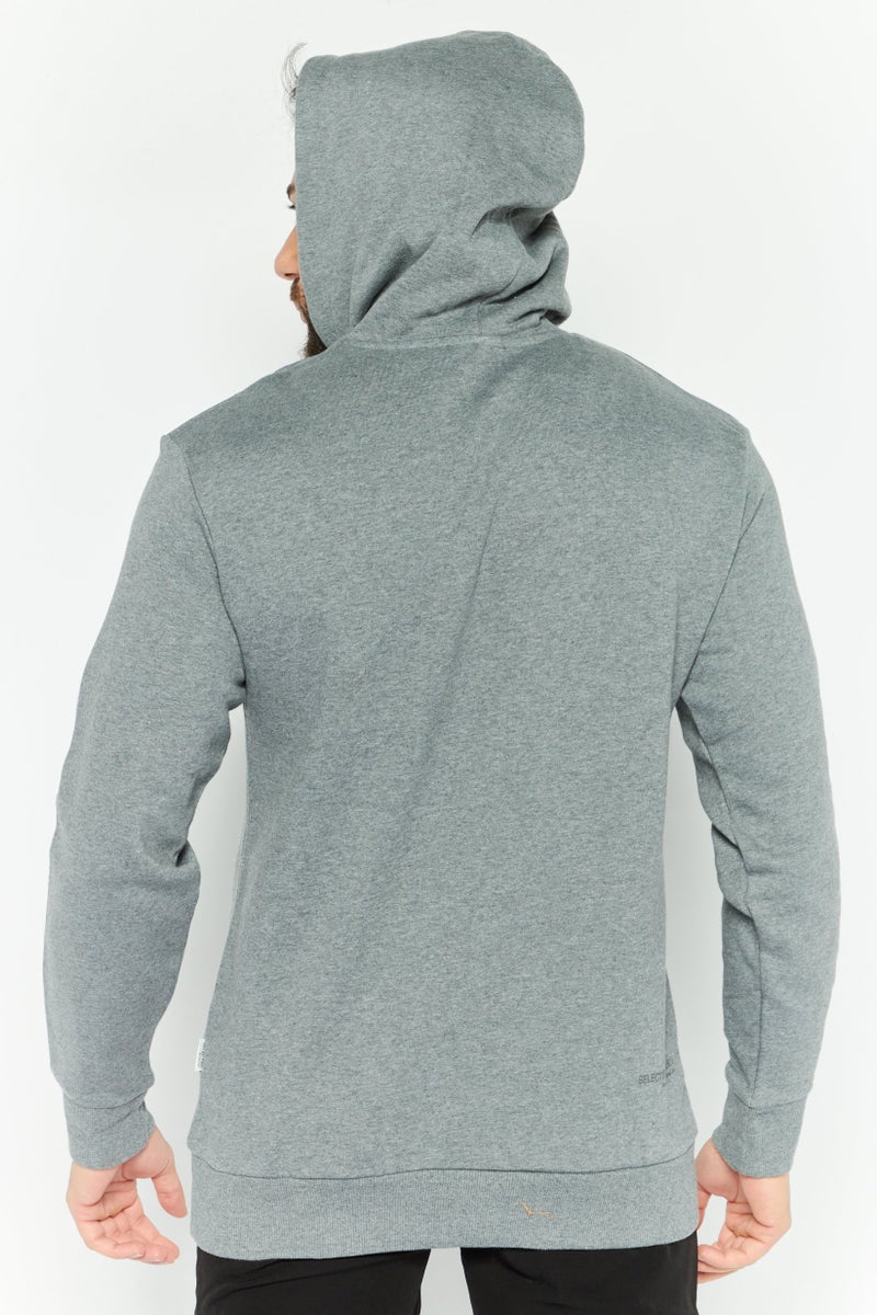 Selected Homme Men Front Pocket Heather Fleece Hoodies, Med Grey - Image 4