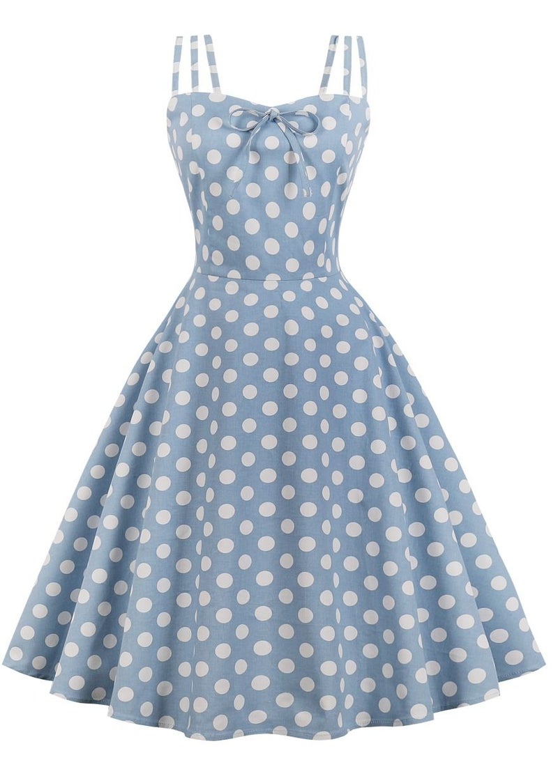 Loquat Halter belt refreshing slim wave dot dress  - Image 1