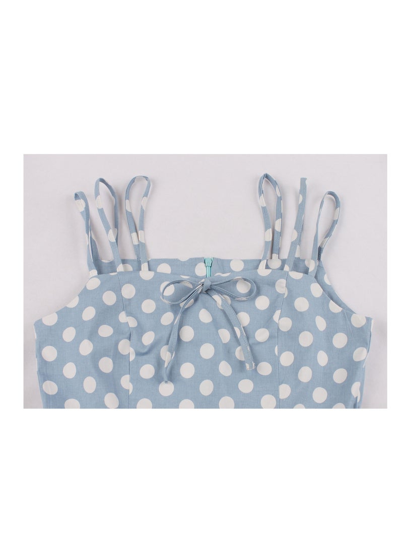 Loquat Halter belt refreshing slim wave dot dress  - Image 3