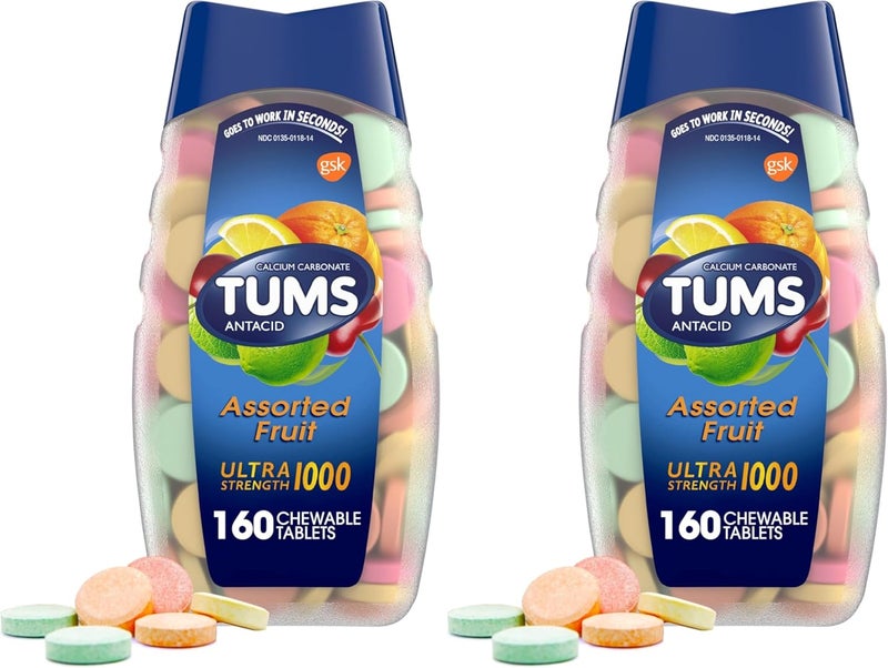 TUMS Ultra Strength Antacid Tablets for Chewable Heartburn Relief and Acid Indigestion Relief Assorted Fruit  160 Count Pack of 2 - Image 1