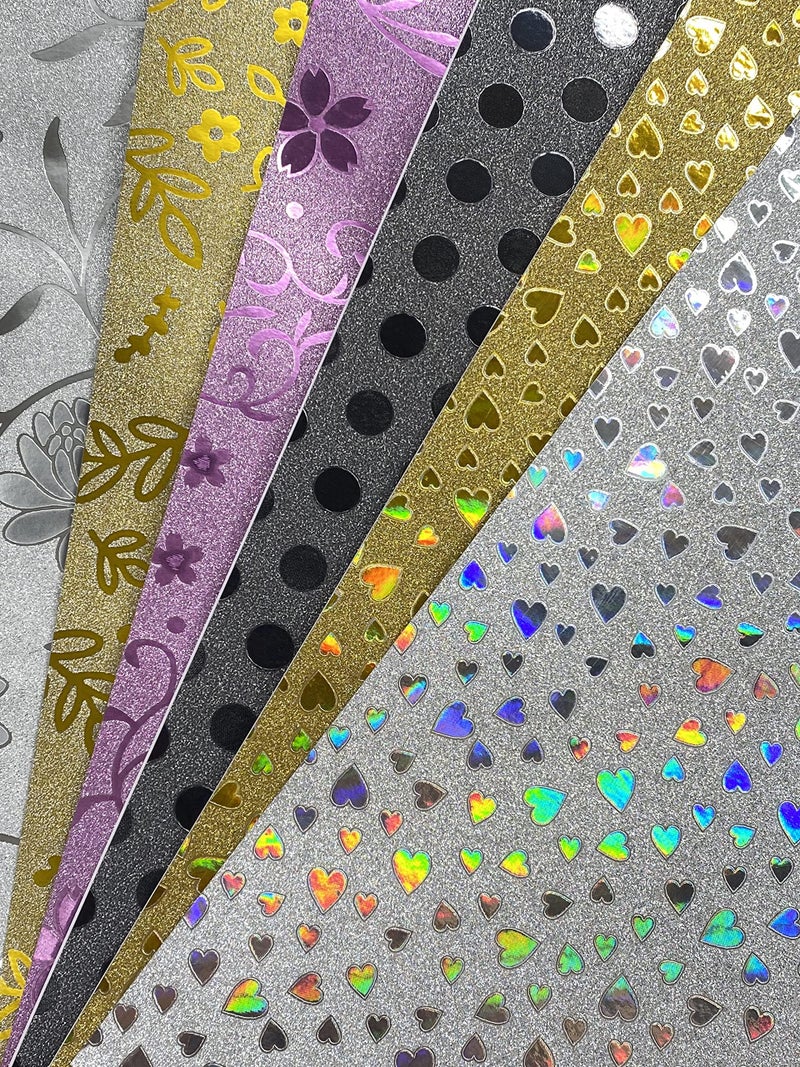 Syntego 12 x A4 Sheets of Glitter Self Adhesive Glitter Paper Lint Free 80gsm 6 Designs Multi Pack - Image 1