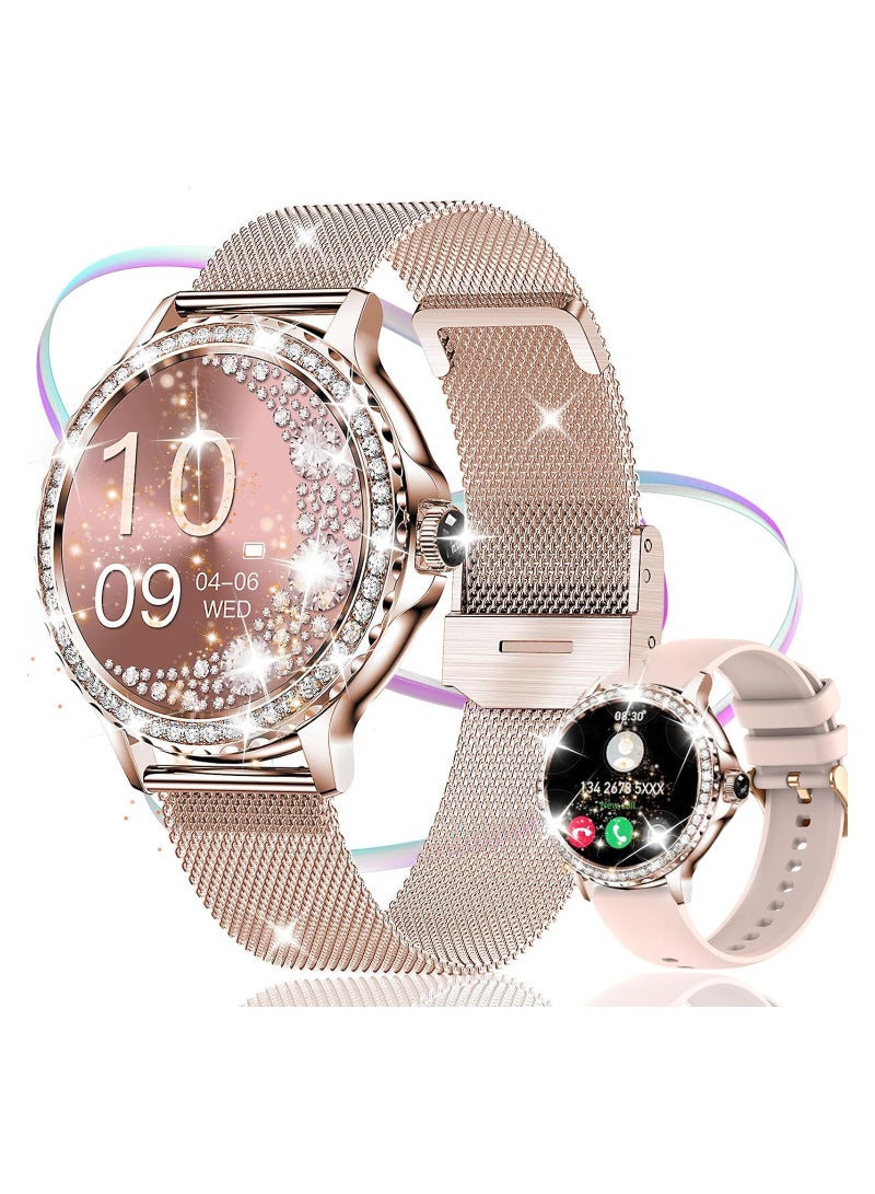 Elegant Diamond Smartwatch for Women - 1.3'' Full Touch Screen, Answer/Make Calls, Fitness Tracker with Heart Rate, Blood Oxygen, Sleep Monitor, AI Voice Control, Compatible with Android Phones. - Image 1