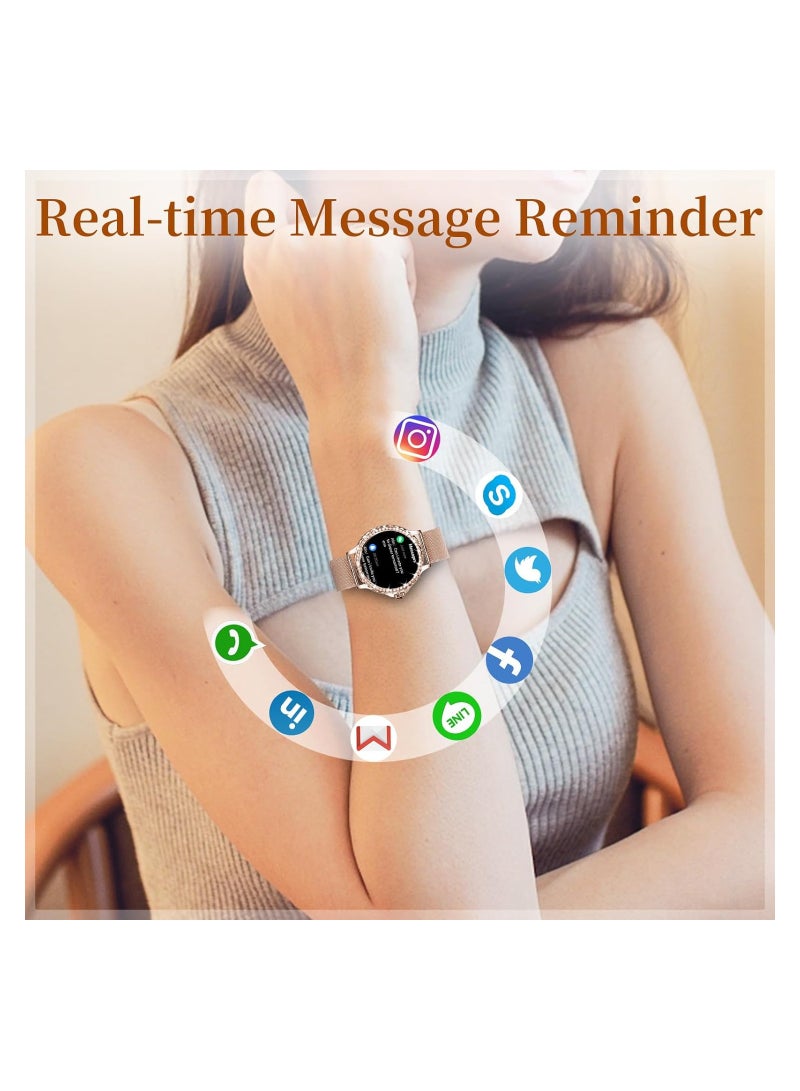 Elegant Diamond Smartwatch for Women - 1.3'' Full Touch Screen, Answer/Make Calls, Fitness Tracker with Heart Rate, Blood Oxygen, Sleep Monitor, AI Voice Control, Compatible with Android Phones. - Image 4