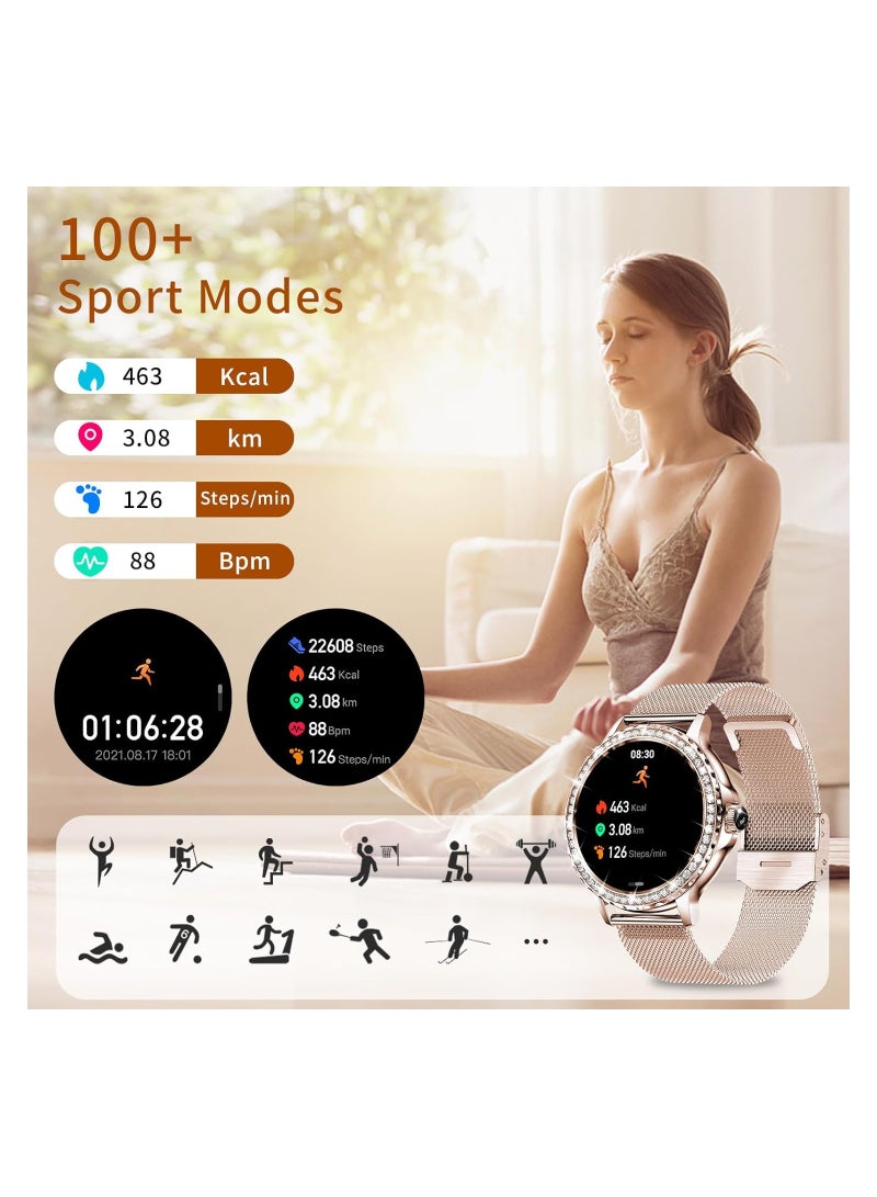 Elegant Diamond Smartwatch for Women - 1.3'' Full Touch Screen, Answer/Make Calls, Fitness Tracker with Heart Rate, Blood Oxygen, Sleep Monitor, AI Voice Control, Compatible with Android Phones. - Image 5