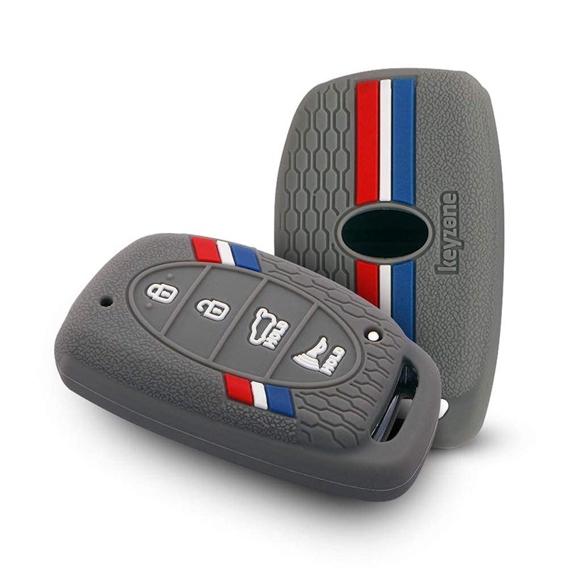 KeyZone ® Striped Silicone Key Cover Compatible for i20 2020, Venue, Tucson, Elantra, i20 N Line 2021, Creta 2020 (4 Button Smart Key, Grey) - Image 1