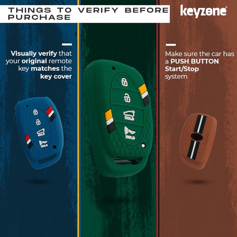 KeyZone ® Striped Silicone Key Cover Compatible for i20 2020, Venue, Tucson, Elantra, i20 N Line 2021, Creta 2020 (4 Button Smart Key, Grey) - Image 4