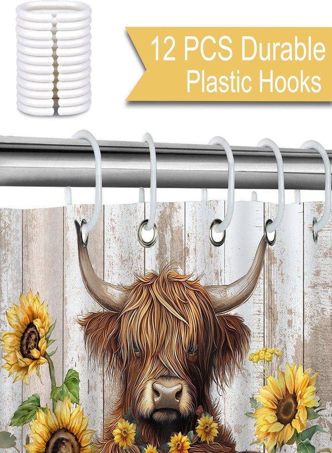 Mocsicka Cute Highland Cow Shower Curtain Sunflower Highland Cattle Farmhouse Western Bathroom Shower Curtain Funny Cattle Waterproof Fabric Shower Curtain Bathtub Decor with 12 Hooks 72 X 72 Inch - Image 5