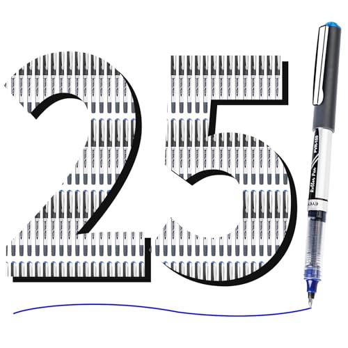 EYEYE Blue Rollerball Pens 07mm 25 Pack Liquid Ink Roller Ball Pen Medium Point Quick Dry Blue Ink Pens Fine Point Smooth Writing Pen for Journaling Note Taking Office School Supplies - Image 3