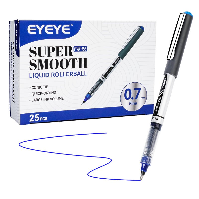 EYEYE Blue Rollerball Pens 07mm 25 Pack Liquid Ink Roller Ball Pen Medium Point Quick Dry Blue Ink Pens Fine Point Smooth Writing Pen for Journaling Note Taking Office School Supplies - Image 2