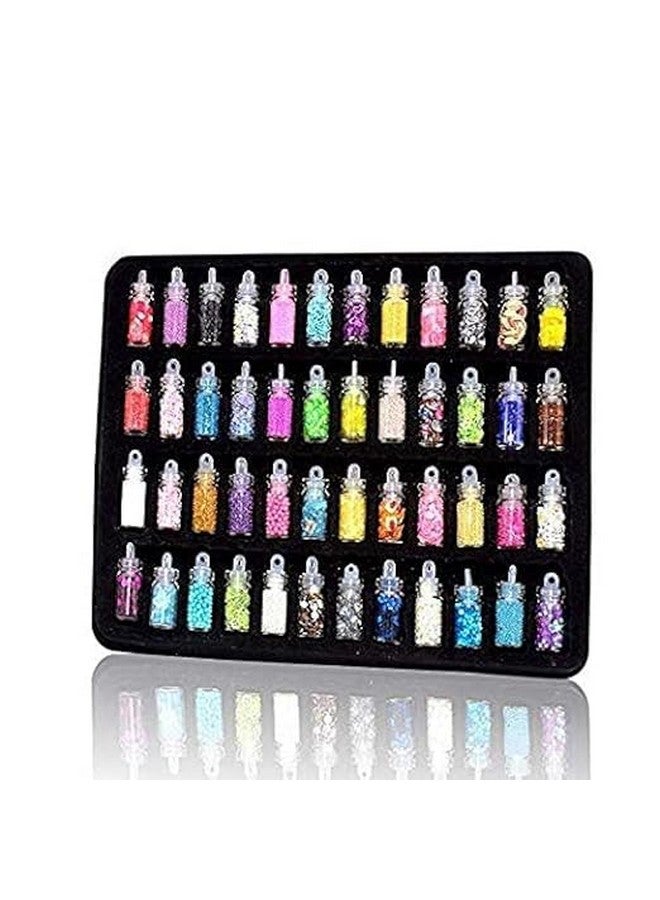 BANIRA 48 in 1 Set of 3D Nail Art Glitter Bottle Acrylic Rhinestone Decoration Kit 3D Nail Art Charms Glitter Sequins Rhinestones Beads Assorted Colours - Image 1