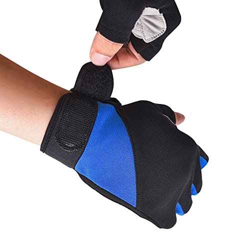 ChinFun Unisex Fishing Gloves Padded Palm Fingerless Kayaking Glove Men Women Water Ski, Canoeing, Windsurfing, Kiteboarding, Sailing Blue & Black L - Image 3