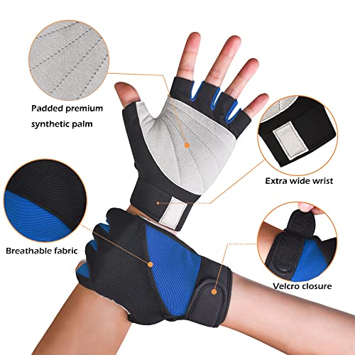 ChinFun Unisex Fishing Gloves Padded Palm Fingerless Kayaking Glove Men Women Water Ski, Canoeing, Windsurfing, Kiteboarding, Sailing Blue & Black L - Image 2
